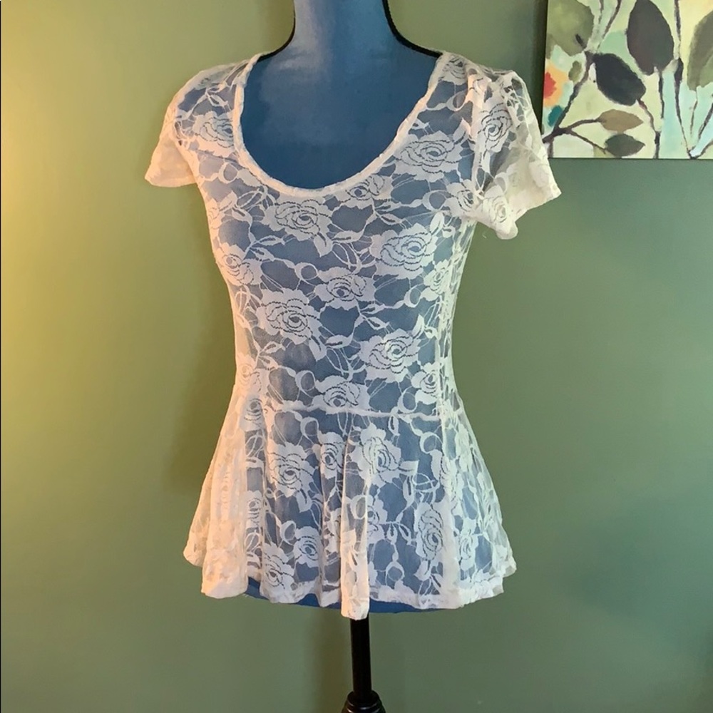 Sheer Cream Lace Hip Length Top